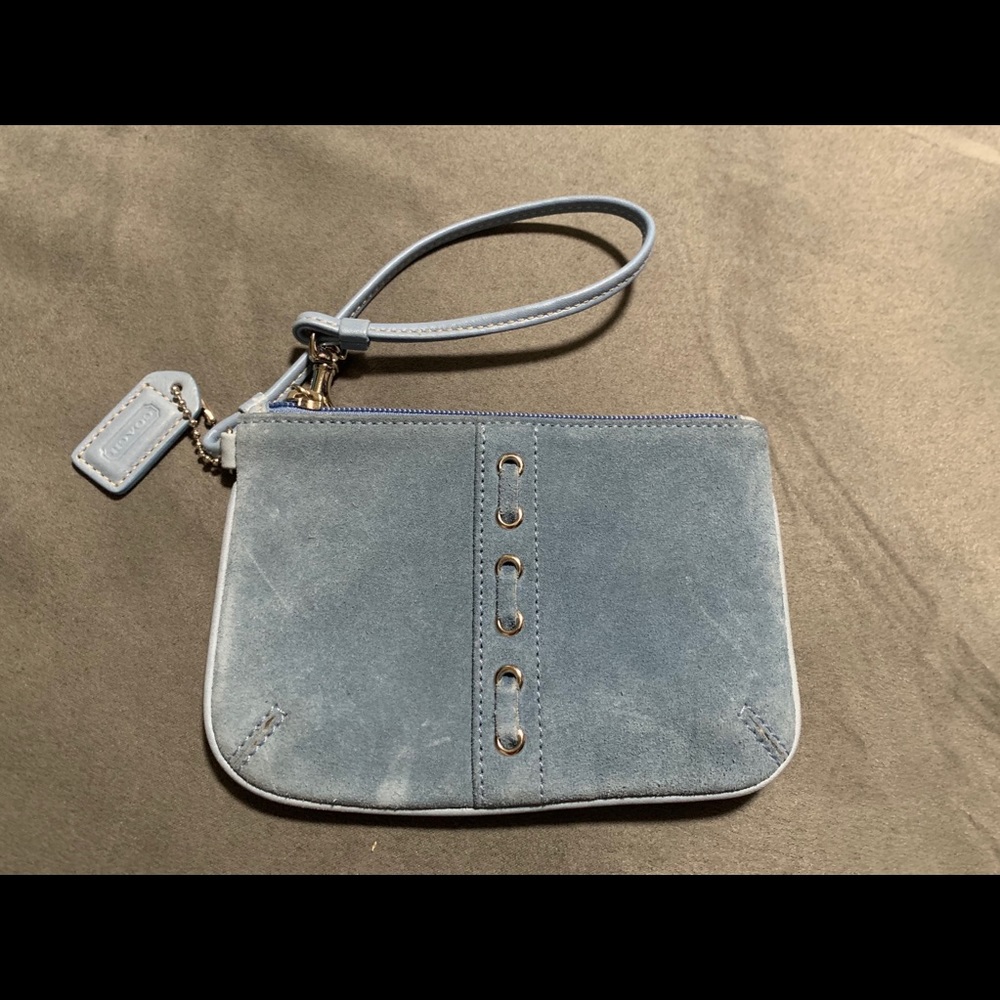 Authentic Coach blue velvet wristlet.